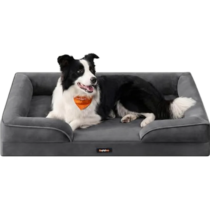 Feandrea Orthopädisches Hundebett PGW323GN01, XL Hundekissen mit erhöhter Randunterstützung, Noppenschaumstoff, abnehmbarer, waschbarer Bezug, rutschfest, schiefergrau, 104 x 69 x 17 cm