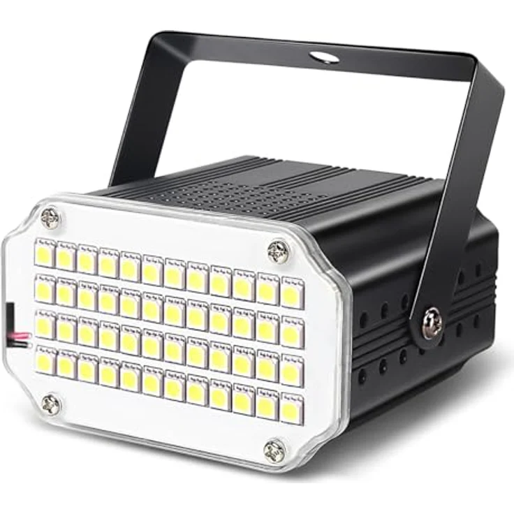 wecan 48 LED Stroboskop Disco Licht, Musikgesteuertes Blitzlicht mit 12 W Leistung, tragbar und energieeffizient für Partys und Halloween, weiß – Bild 1