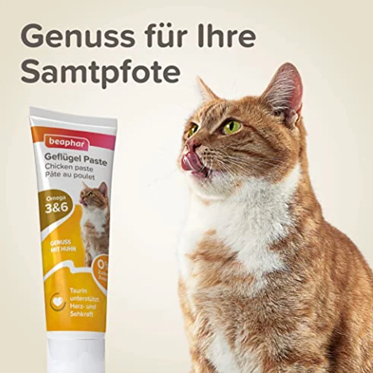 Beaphar Geflügel Paste Katze, 100g Ergänzungsfuttermittel mit hohem Hühneanteil und Omega 3- und 6-Fettsäuren zur Förderung von Sehkraft und Fellgesundheit – Bild 4