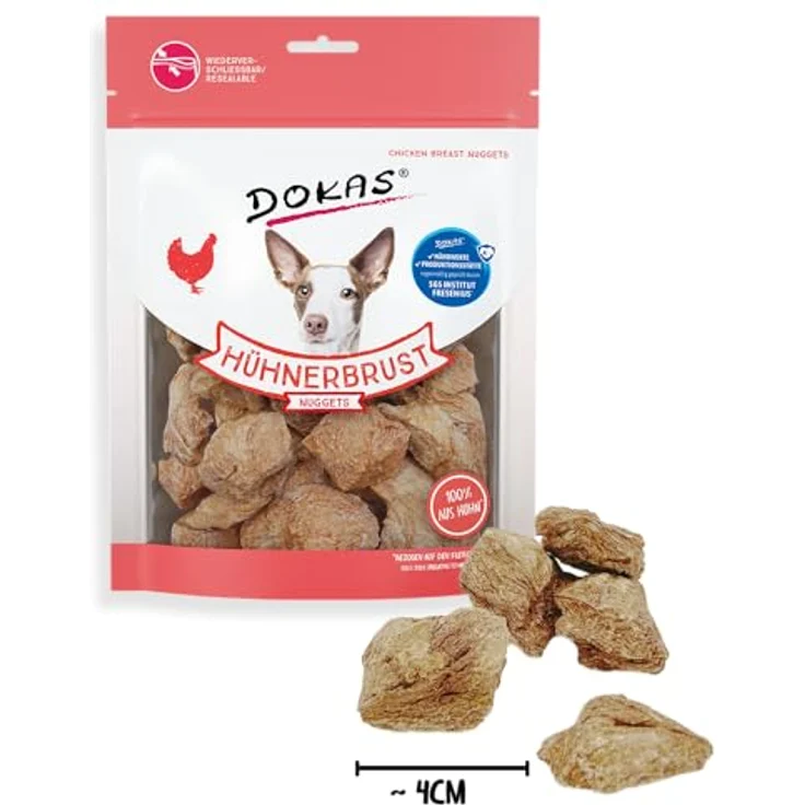 DOKAS Gefriergetrocknete Premium Hühnerbrust Nuggets für Hunde, 110 g, fettarm, soja-, gluten- und getreidefrei, SGS geprüft – Bild 3