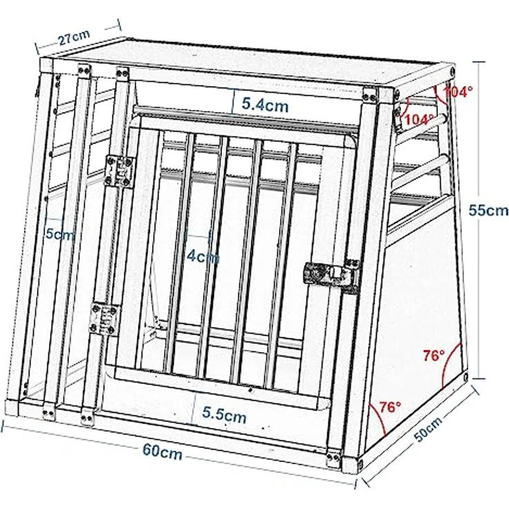 EUGAD Hundetransportbox Alubox, trapezförmige Autotransportbox für kleine/mittlere Hunde und Katzen, 60x50x55cm, stabil und leicht zu reinigen – Bild 3