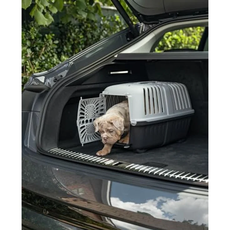 Lionto Transportbox aus Kunststoff, anthrazit - praktische Transportbox für Hunde und Katzen, B 36 x T 55 x H 36 cm, mit sicherem Schließsystem und guter Luftzirkulation – Bild 2