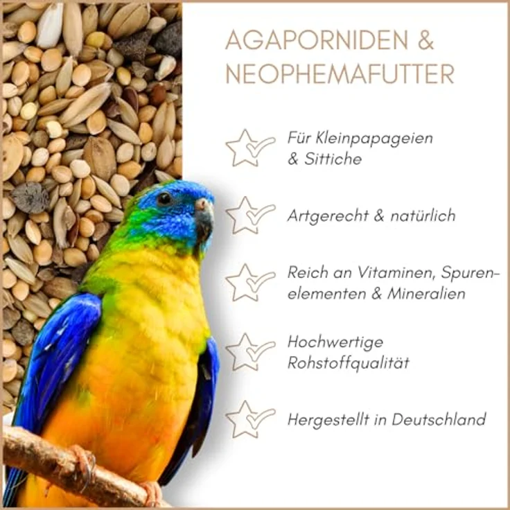 Supravit Agaporniden & Neophemafutter 5kg, ausgewogene Mischung aus gesunden Körnern und Saaten für Sittiche und Papageien, vitaminreich und artgerecht – Bild 2