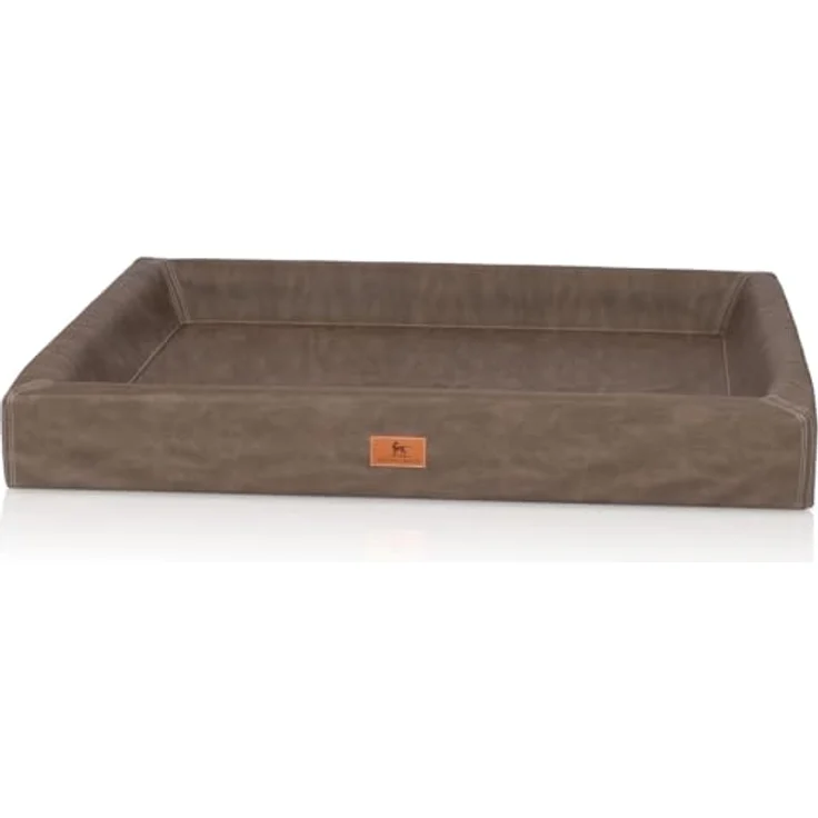 Knuffelwuff orthopädisches Hundebett Austin, Kunstleder, S 70 x 50cm, braun, formstabil und gelenkschonend, abnehmbarer Bezug, rutschfester Unterboden – Bild 2