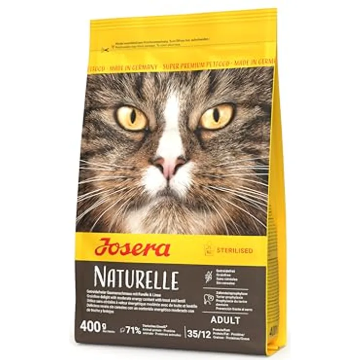JOSERA Naturelle Adult, Premium Trockenfutter für ausgewachsene sterilisierte Katzen, Forelle & Linse, getreidefrei, 400 g