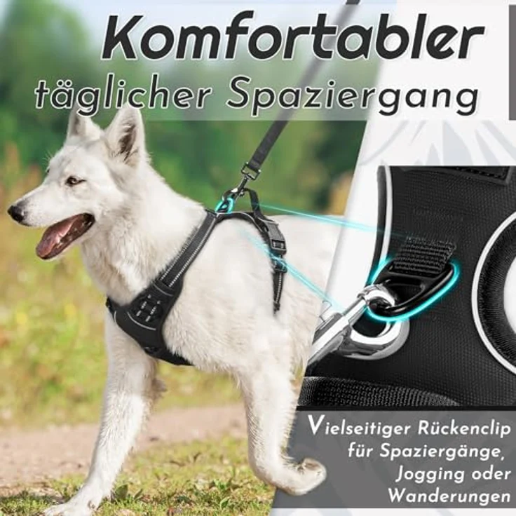 Eagloo Anti-Zug Hundegeschirr für große Hunde, verstellbar, mit Reflexstreifen und Kontrolle, optimal für Labrador, schwarz, Größe M – Bild 5