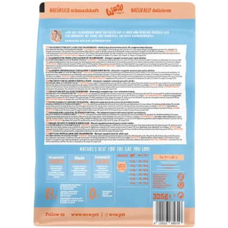 WOW Cat Adult Lachs, Premium-Katzenfutter mit 83 % tierischem Protein, 325 g – Bild 2