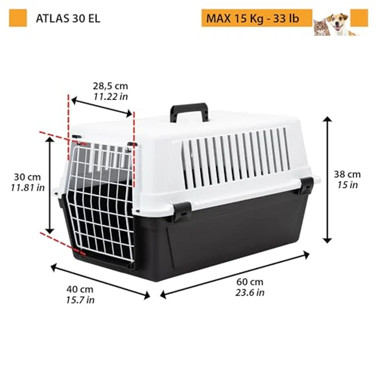 Ferplast ATLAS 30 EL, Katzentransportbox und Hundetransportbox bis 15 kg, mit plastifizierter Eisentür und Lüftungsschlitzen, 40x60xH 38 cm, blau – Bild 3