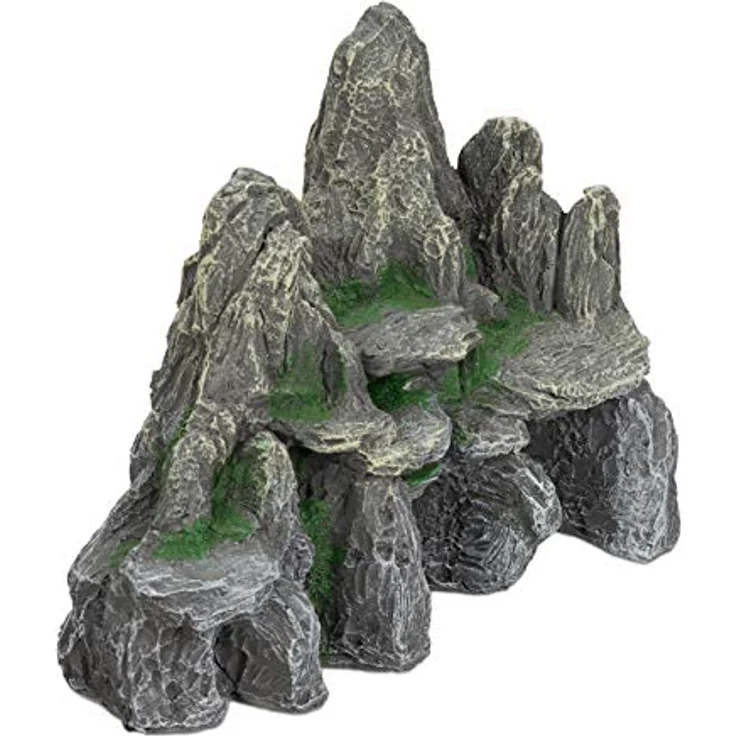 relaxdays Aquariendeko Fels mit Höhlen, grau-grün, 3D-Optik für Süß- und Salzwasseraquarien, H 21 cm – Bild 1