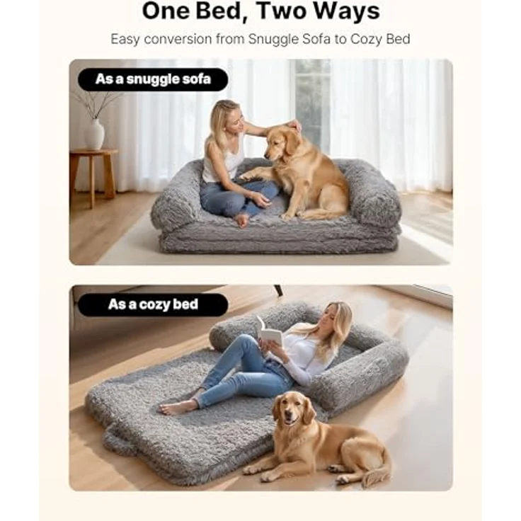 VEVOR Hundebett in Menschengröße, 181x111x24cm, Memory-Schaum mit abnehmbarem, waschbarem Bezug, Hochflor, Dunkelgrau, Seitentasche und Griff – Bild 5
