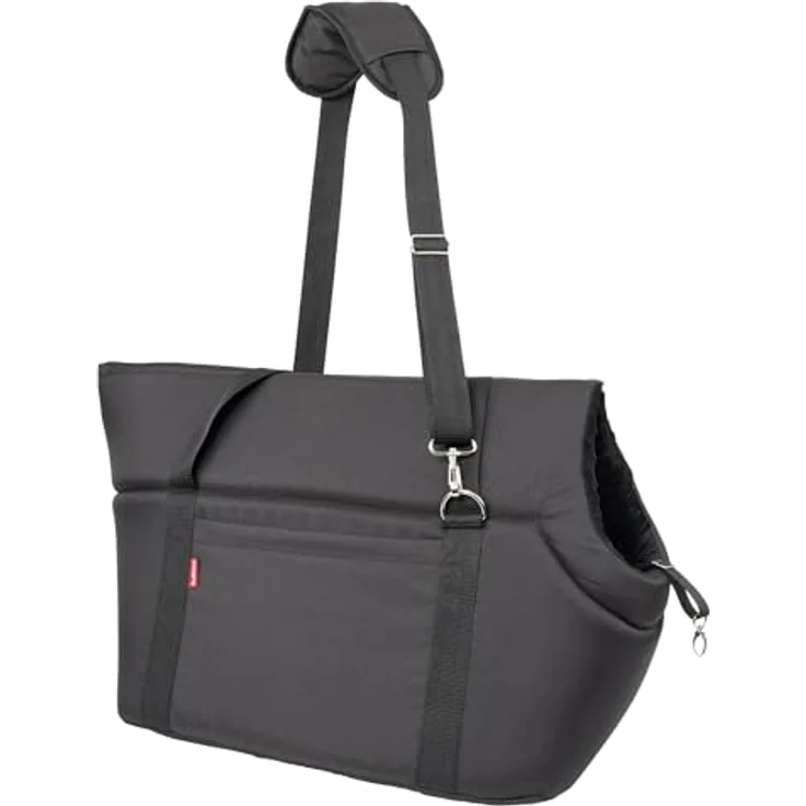 BOUTIQUE ZOO Hundetragetasche XL, Transporttasche für Hunde & Katzen bis 15 kg, weich, faltbar & waschbar, 52×35×39 cm, Schwarz/Minky – Bild 3