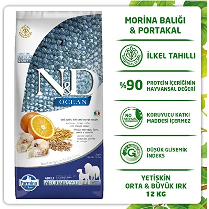 Farmina N&D Ocean Pellets Hundefutter, Trockenfutter mit Kabeljau, Dinkel, Hafer und Orange, 12 kg, ohne Mais, natürliche Antioxidantien – Bild 4