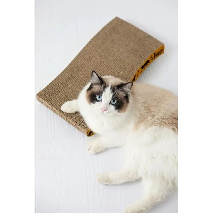 Purlov Kratzpappe mit Katzenminze Ergonomisch Widerstandsfähig Lounge-Bett für Katzen 22037, Rustikales Design mit gelbem Rand – Bild 3