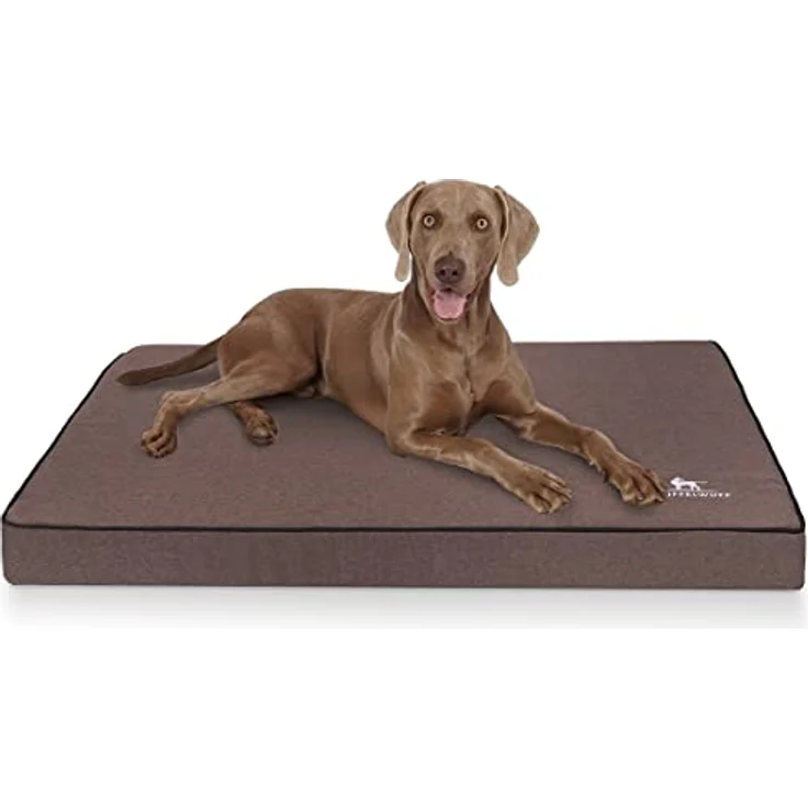Knuffelwuff Orthopädische Hundematte Nantucket XXXL 135 x 90cm, Velours mit Handwebcharakter, Braun, abnehmbarer und waschbarer Bezug, rutschfester Unterboden für großen und kleinen Hunde – Bild 1