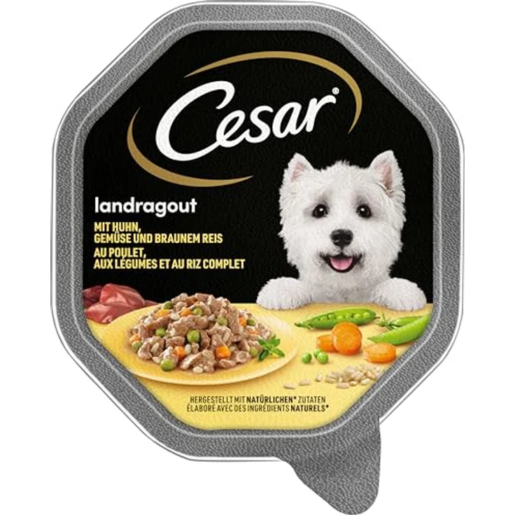 Cesar Hundefutter Nassfutter Empfehlung des Chefkochs, Huhn, Reis, Gemüse, 7er Pack (7 x 2 Schalen x 150 g), 100% ausgewogen, hochwertige Zutaten – Bild 2