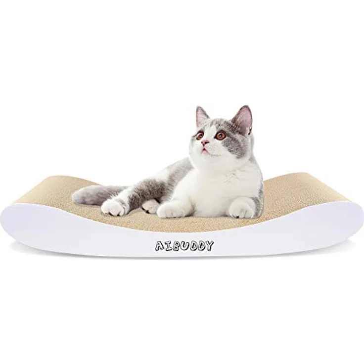 Aibuddy Kurvenkratzmatte Katzenkratzer, wendbar aus hochwertigem Karton, Lounge-Bett mit Bio-Katzenminze [44 x 25 x 7 cm, umweltfreundlich, langlebig]