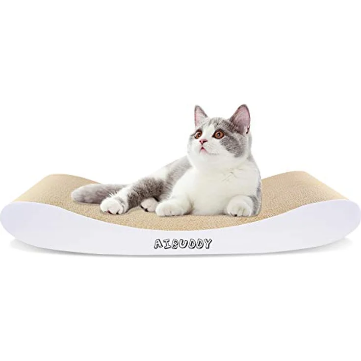 Aibuddy Kurvenkratzmatte Katzenkratzer, wendbar aus hochwertigem Karton, Lounge-Bett mit Bio-Katzenminze [44 x 25 x 7 cm, umweltfreundlich, langlebig] – Bild 1