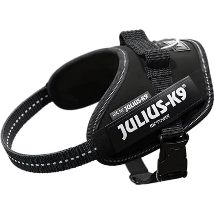 JULIUS K-9 IDC Powergeschirr XS, Schwarz - Reflektierendes, verstellbares Hundegeschirr, atmungsaktiv, Oeko-TEX zertifiziert für kleine bis große Hunde, mit Logo-Feld und robuster Konstruktion – Bild 1