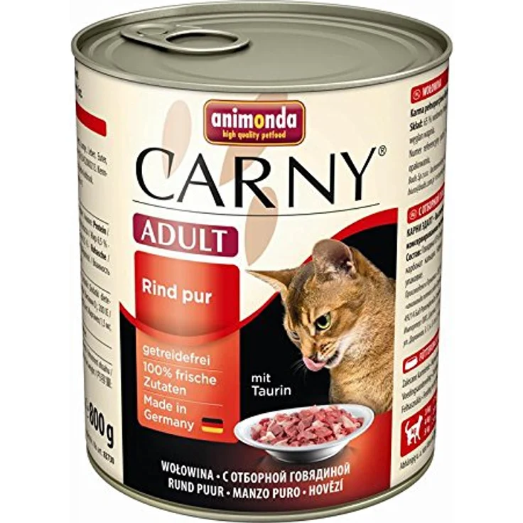 animonda Cat Dose Carny Adult Rind pur, 65% Rind, 6x800g Katzen-Nassfutter