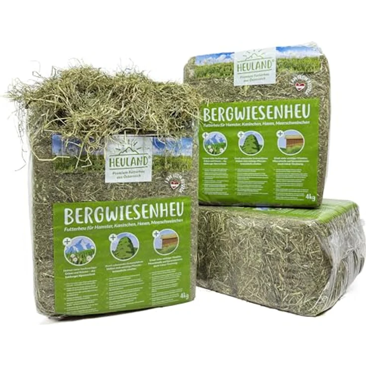 HEULAND® Premium Heu, 4 kg frisches Bergwiesenheu mit wertvollen Kräutern, ideal für Kleintiere wie Kaninchen, Meerschweinchen und Hamster – Bild 1