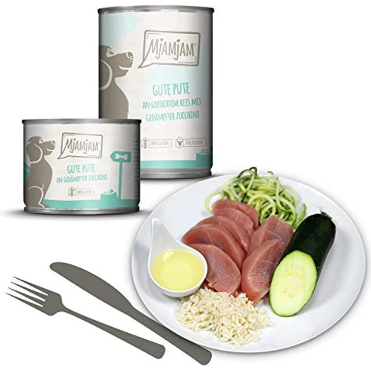 MjAMjAM Premium Nassfutter für Hunde - Mixpaket I mit Huhn & Ente, Rind, Pute, 6er Pack (6 x 200 g), glutenfrei, naturbelassen mit extra hohem Fleischanteil – Bild 3