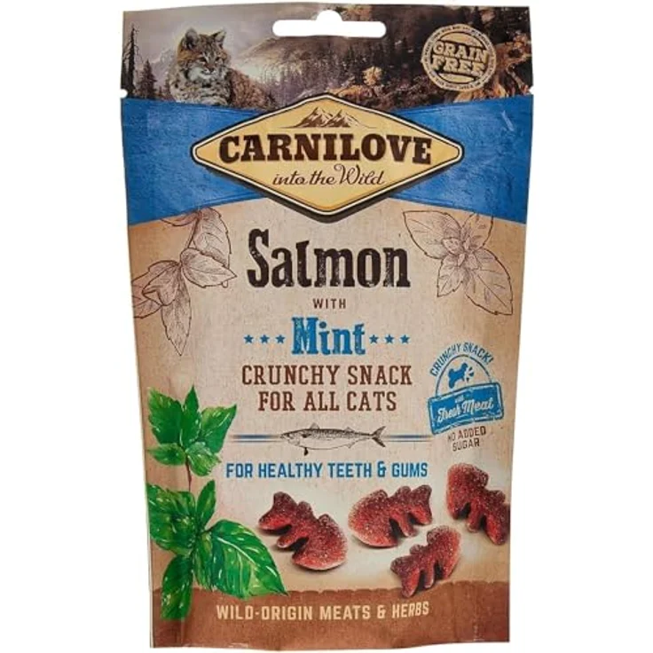 CARNILOVE Salmon with Mint, Doppelpack, 2 x 50 g - Ergänzungsfuttermittel für Katzen, unterstützt die Gesundheit von Zähnen und Zahnfleisch, ohne Zuckerzusatz – Bild 2