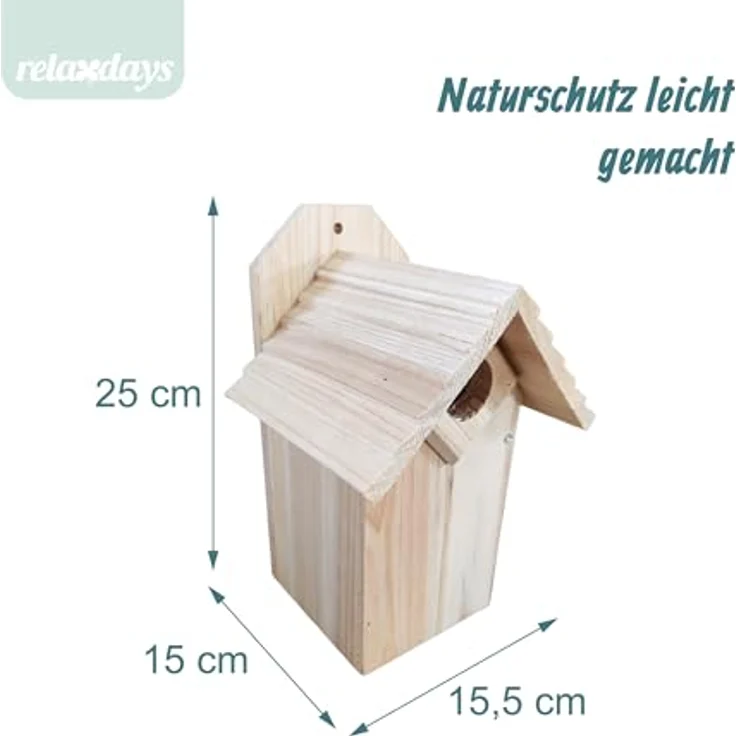 Relaxdays Nistkasten, Vogelhaus für Meisen & Spatzen, Reinigungsklappe, unbehandeltes Holz, HxBxT: 25 x 15,5 x 15 cm – Bild 4