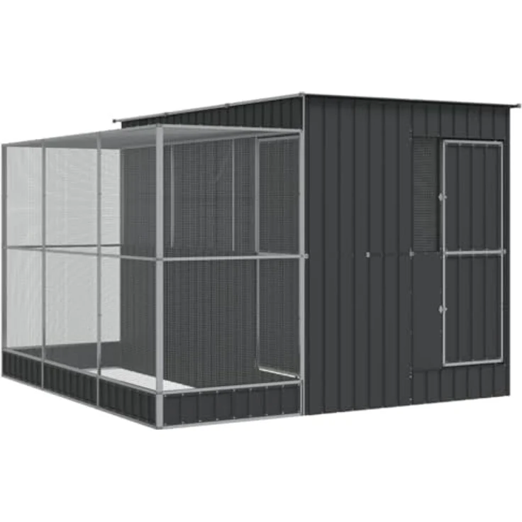 vidaXL Voliere mit Erweiterung, große Stahl Vogelvoliere 290 x 303 x 216 cm in Silber mit verschließbarer Tür, ideal für Vögel und Kleintiere – Bild 1