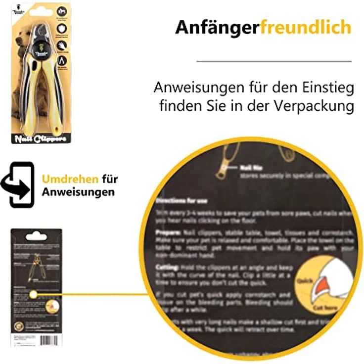 Thunderpaws Professionelle Krallenschere für Hunde, Edelstahlklingen, ergonomische Gummigriffe, Sicherheitsschloss, Nagelfeile, Mittel bis Groß, Gelb – Bild 4