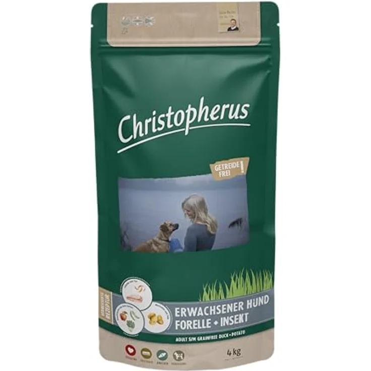 Christopherus Getreidefrei Forelle & Insekt, Hunde-Trockenfutter, 4kg, nachhaltig und bequem zu reinigen – Bild 1