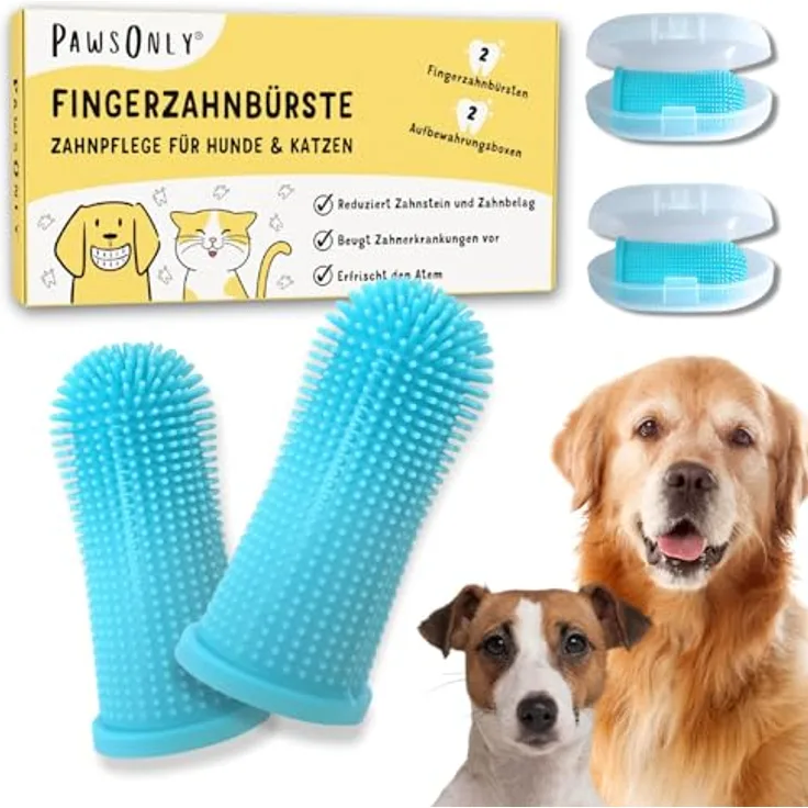 PawsOnly Fingerzahnbürste für Hunde & Katzen, silikonbasiert, hygienisches Design mit Aufbewahrungsbox (Blau)