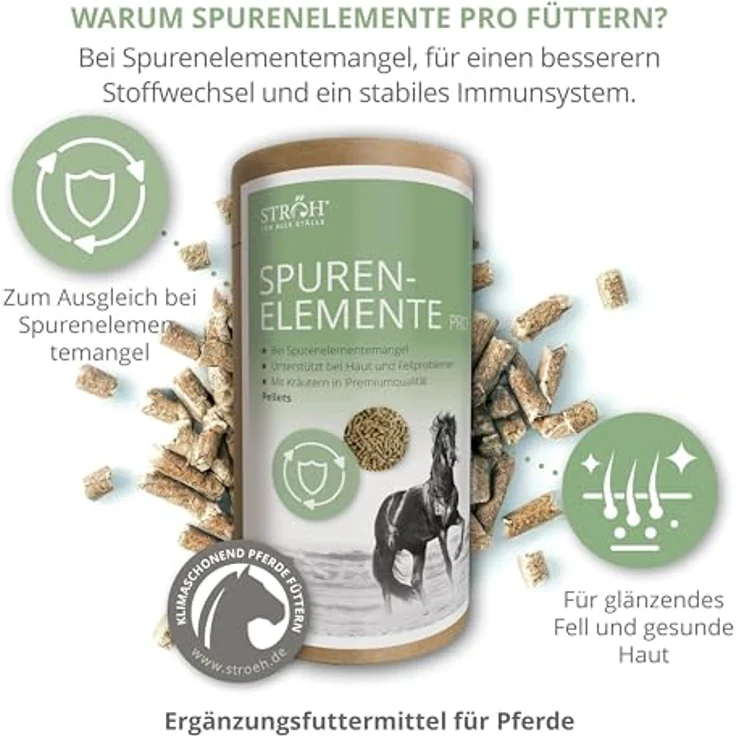STRÖH Spurenelemente Pro Pellets Pferd, 1,2 kg - Mineralfutter mit Zink, Mangan, Eisen, Kupfer, Selen, Jod und Cobalt für gesundes Pferdefell und Wohlbefinden – Bild 3