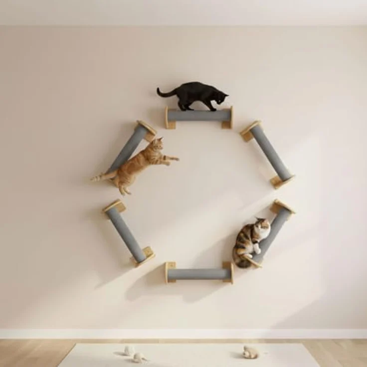 Eyepower Luna, 66 cm Wandkratzbaum für Katzen mit flexiblem Kratzstamm und stabile Wandmontage, Sisal umwickelt, aus echtem Bambus – Bild 7