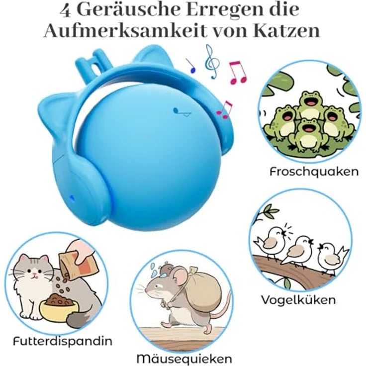 GoldenSun Elektrischer Rollball für Katzen, Bewegungsaktiviertes Spielzeug mit Federschwanz, Zwitschergeräuschen und USB-Wiederaufladung, Blau – Bild 4