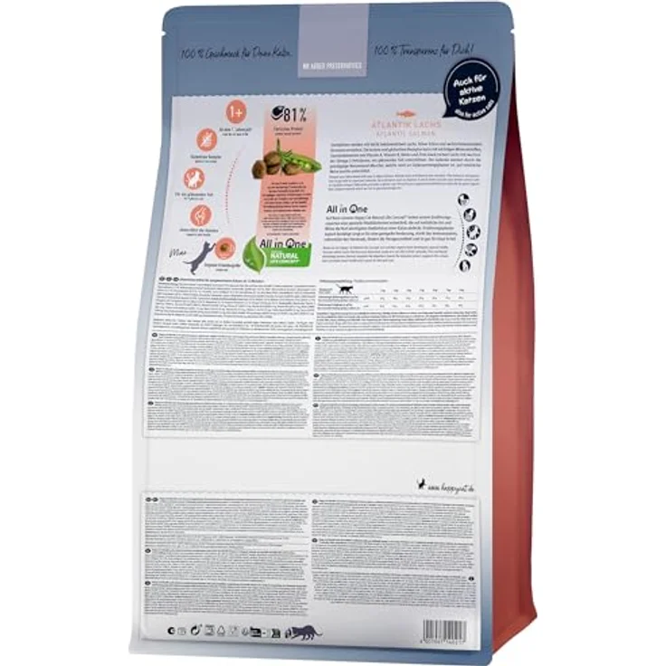 Happy Cat Culinary Adult Atlantik Lachs, Katzen-Trockenfutter für ausgewachsene Katzen, 4 kg, hochwertige Rezeptur mit Fisch und Erbsen, ohne künstliche Zusatzstoffe, made in Germany – Bild 2