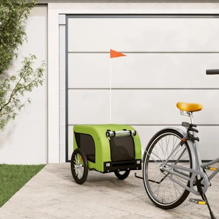 vidaXL Hunde-Transportbox Fahrradanhänger Hunde Grün und Schwarz Oxford-Gewebe und Eisen, Robuster Rahmen und komfortables Design – Bild 3