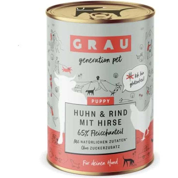 GRAU Nassfutter für Hunde - Puppy - Huhn & Rind mit Hirse, glutenfrei, 6er Pack (6 x 400 g) – Bild 1