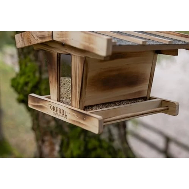 Kerbl Hobbyfarming Vogelfutterhaus aus Holz, wetterfest mit Glassichtfenster, robuster Kordel zur Aufhängung, für Wildvögel, witterungsbeständig – Bild 3