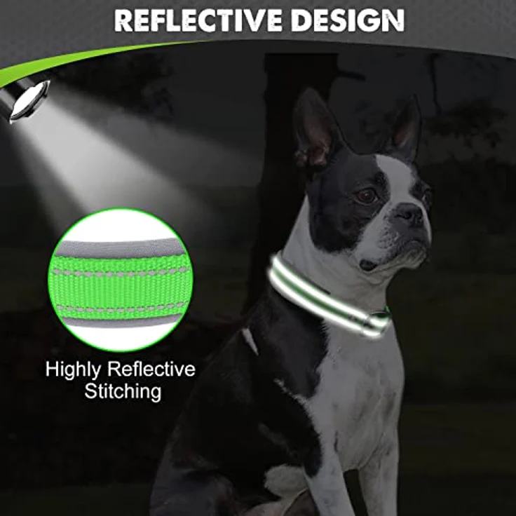 Joytale Neopren Hundehalsband gepolstert für mittelgroße Hunde, Nylon reflektierend, grün, doppeltes Gurtdesign, 360° Sichtbarkeit – Bild 4