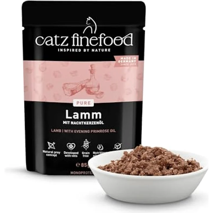 catz finefood Purrrr Lamm Monoprotein Katzenfutter nass N° 111, 70% Fleischanteil, für ernährungssensible Katzen, 16 x 85 g Beutel – Bild 2