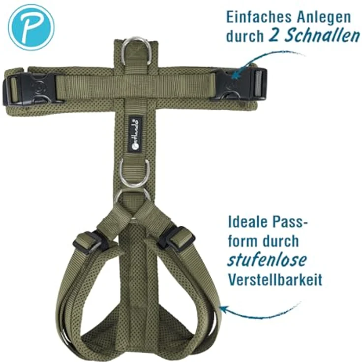 Petlando Hundegeschirr Y-Comfort, gepolstert, stufenlos verstellbar, atmungsaktiv für sehr kleine Hunde, Olive, Größe XS – Bild 2