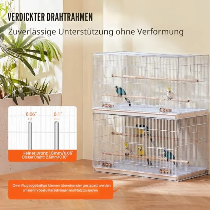 VEVOR Vogelkäfig 760x460x455mm, Metallkäfig für kleine Papageien, Kanarienvögel und Wellensittiche, mit stabiler Bauweise, sicherem Türdesign, leicht zu reinigen und praktischem Handling. – Bild 3