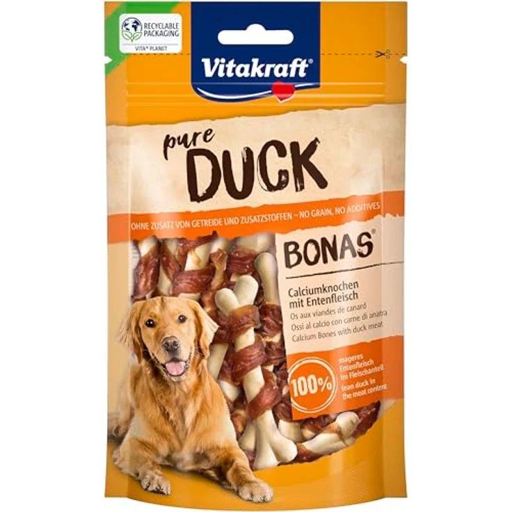 Vitakraft Pure Duck Bonas, Hundeleckerli mit Calciumknochen und Entenfleisch, zuckerfrei, 8x 80g – Bild 3