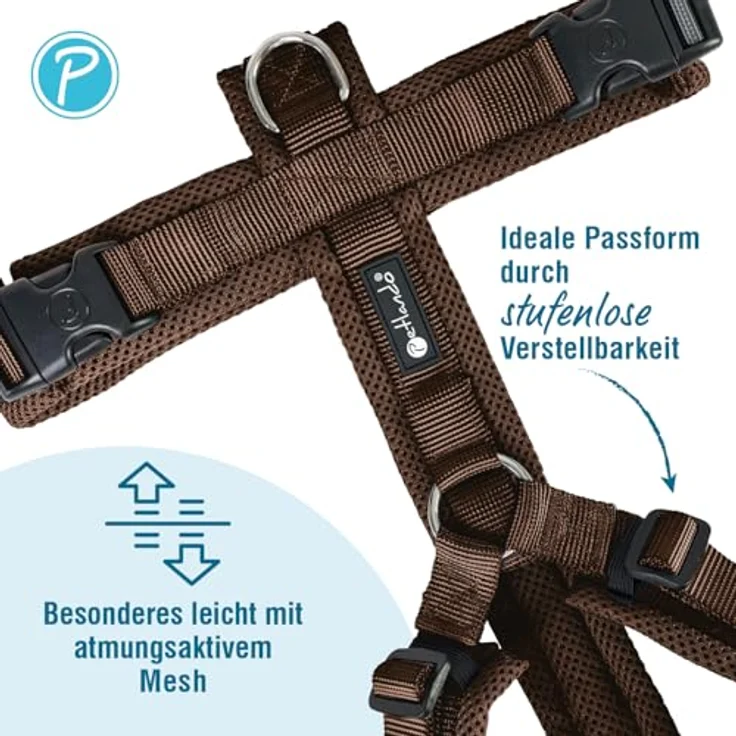 Petlando Hundegeschirr Y-Comfort, gepolstert, stufenlos verstellbar, atmungsaktiv, ergonomisch, für kleine Hunde, Mokka, Größe S – Bild 2