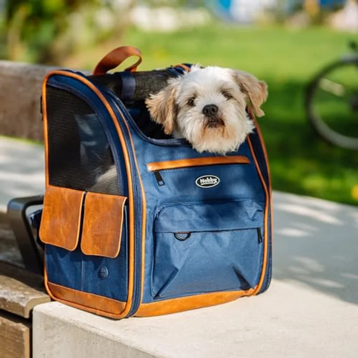 Nobby Tiertransporttasche Rucksack Tomek blau für Katzen, formstabil, 6 Utensilienfächer, gepolsterte Träger – Bild 4