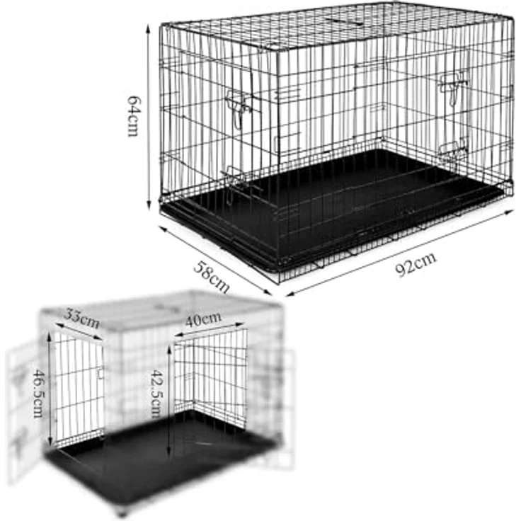 lionto Tiertransportbox für Hunde und Katzen, 92x58x64 cm, vielseitiger Metallkäfig mit Hygiene-Kunststoffwanne, Sicherheitsverschlüssen & Trennwand, schwarz – Bild 5