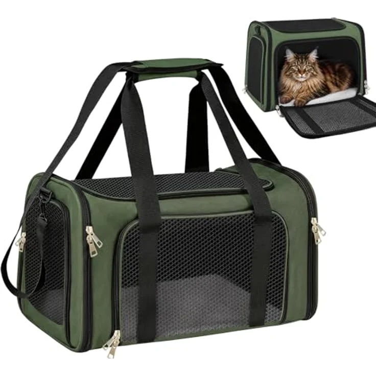 Aipwerer Faltbare Katzen Transportbox, robust und atmungsaktiv, M: 43x28x28 cm für Katzen bis 5 kg, grau – Bild 1
