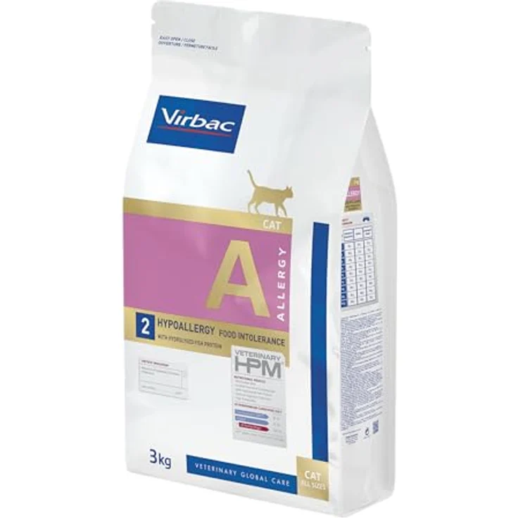 Virbac CROQUETTES Veterinary HPM CAT A2 Allergy, Hypoallergenes Trockenfutter mit hydrolysiertem Lachsprotein, 3 kg – Bild 1