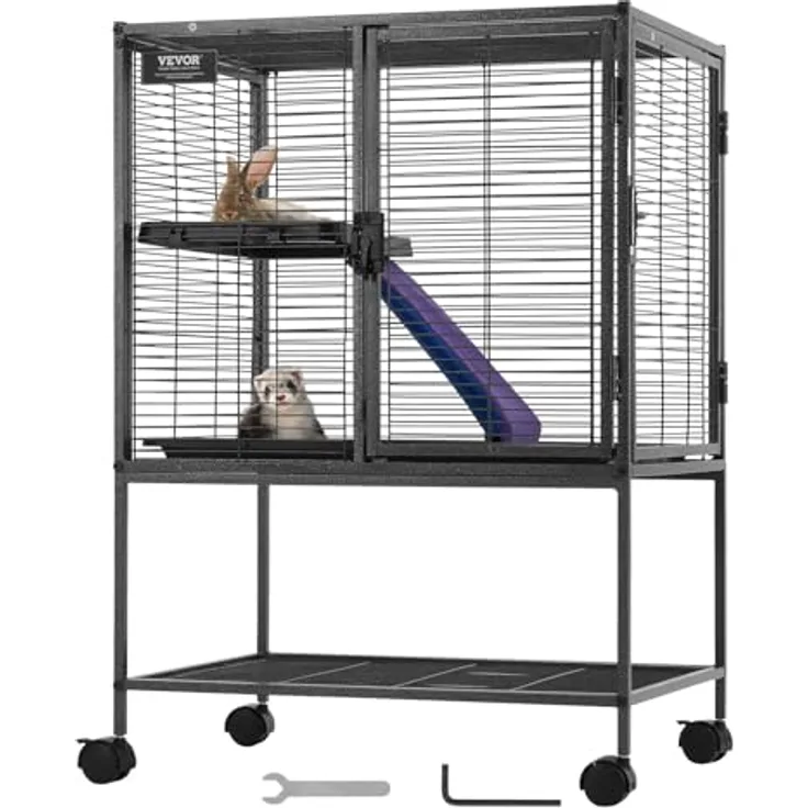 VEVOR 610x440x865mm Frettchenkäfig, 2-stöckiger Kleintierkäfig mit Metallrampe, rostbeständig und leicht zu reinigen, mobil mit feststellbaren Rollen