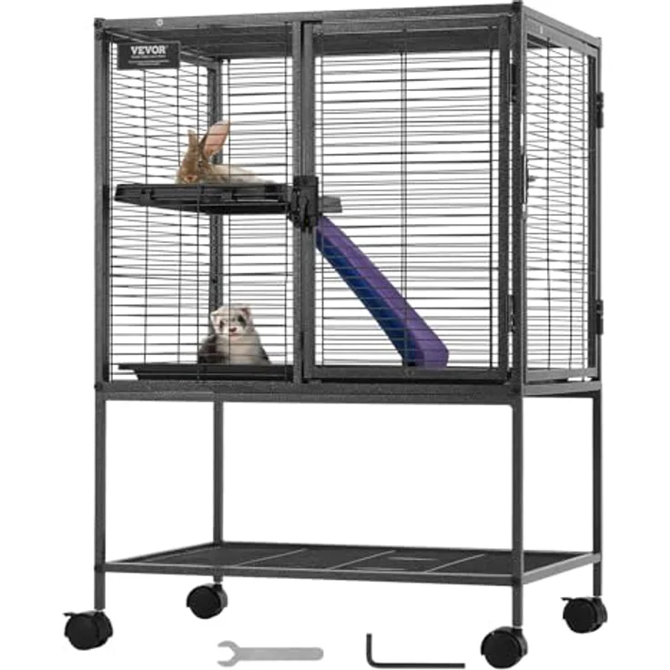 VEVOR 610x440x865mm Frettchenkäfig, 2-stöckiger Kleintierkäfig mit Metallrampe, rostbeständig und leicht zu reinigen, mobil mit feststellbaren Rollen – Bild 1